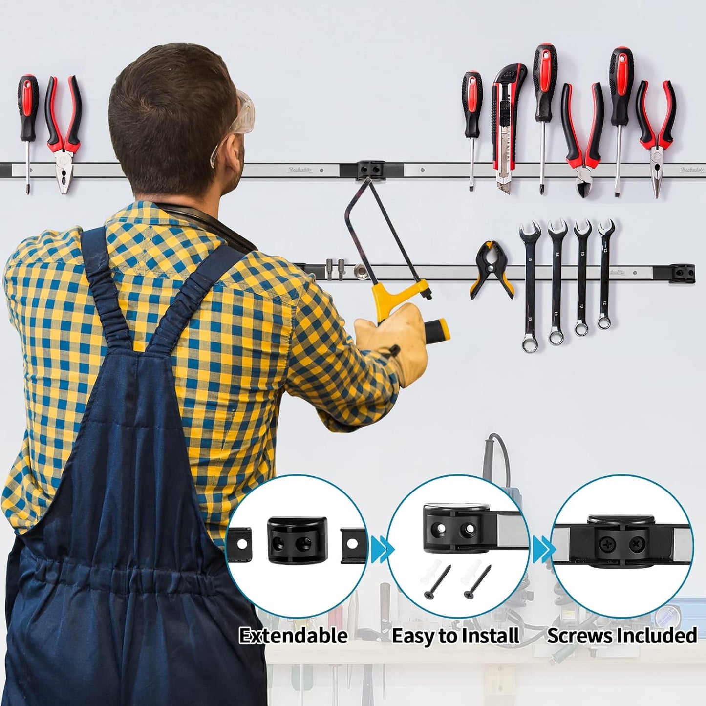 6 Pieces 24" Magnetic Tool Holder Strip, Stainless Steel Surface Tool Magnet Bar, Metal Tool Organizer Rack for Garage Organization, Easy To Install in Workshop, Mounting Screws Included