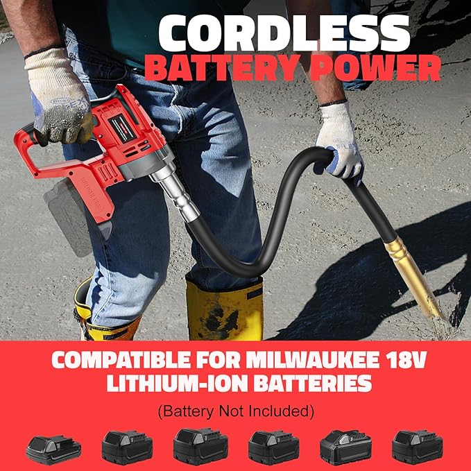 LIVOWALNY Handheld Concrete Vibrating Tool Compatible with Milwaukee 18V Battery (No Battery), 600W Cordless Electric Concrete Vibrator with 3.8ft Shaft Rod, 6000RPM Portable Vibrarator Remove Bubble