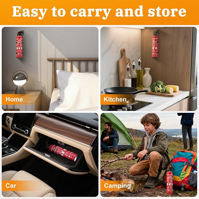 Portable Fire Extinguisher for Home - Mondoshop 1-Pack Water-Based Small Fire Extinguisher with Mount for A, B, C, K Fire, Suitable for Vehicle, Kitchen, Home, Car, Camping, Boat, Business