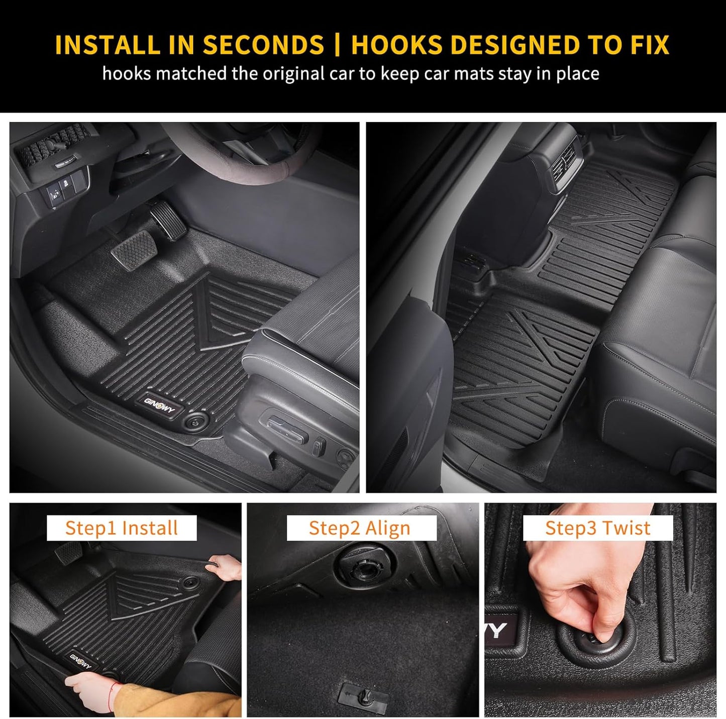 GINOWY- Floor Mats & Cargo Liner for Kia K5 2021-2024 2025 (Only FWD Models) for Hyundai Sonata 2020-2025, TPE All Weather 2024 K5 Car Mats, 2024 Sonata Trunk Mat Non-Slip Durable Black