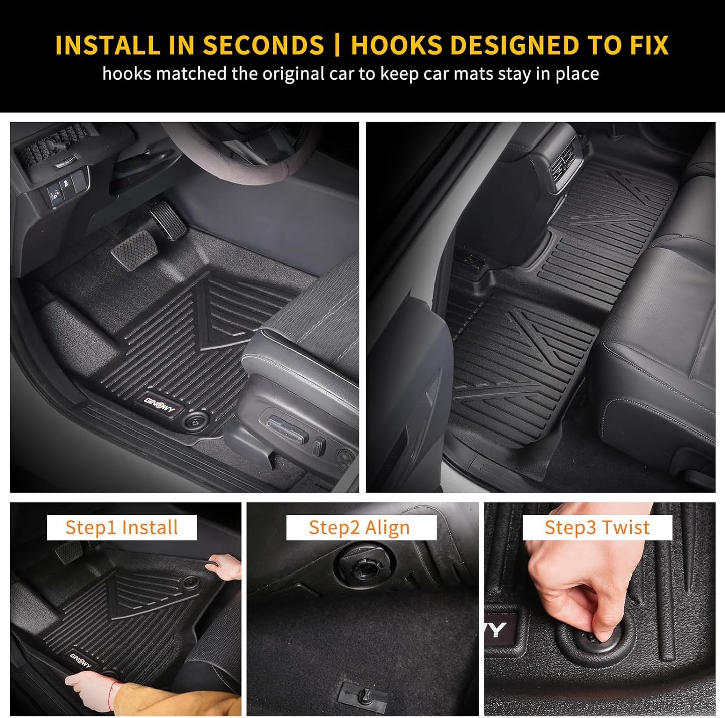 GINOWY-Floor Mats & Cargo Liner for Honda CRV 2023 2024 2025 2026 (Include Hybrid) TPE All Weather 2024 CRV Hybrid Car Mats Non-Slip Trunk Mat 2025 CR-V Floor Liners Waterproof Accessories Mats Black