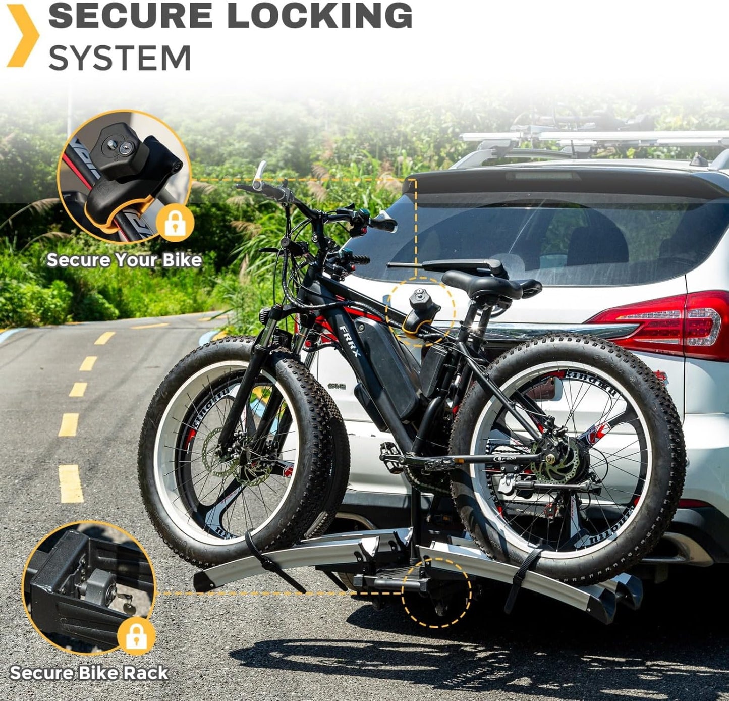 2 Bike Rack Hitch Mount, 200 lbs Electric Bicycle Carrier Rack Platform Style for Cars Trucks SUVs Minivans, fits MTB Gravel Road Bike with Up to 5-inch Fat Tire Carrier Rack - 2" Hitch Receiver