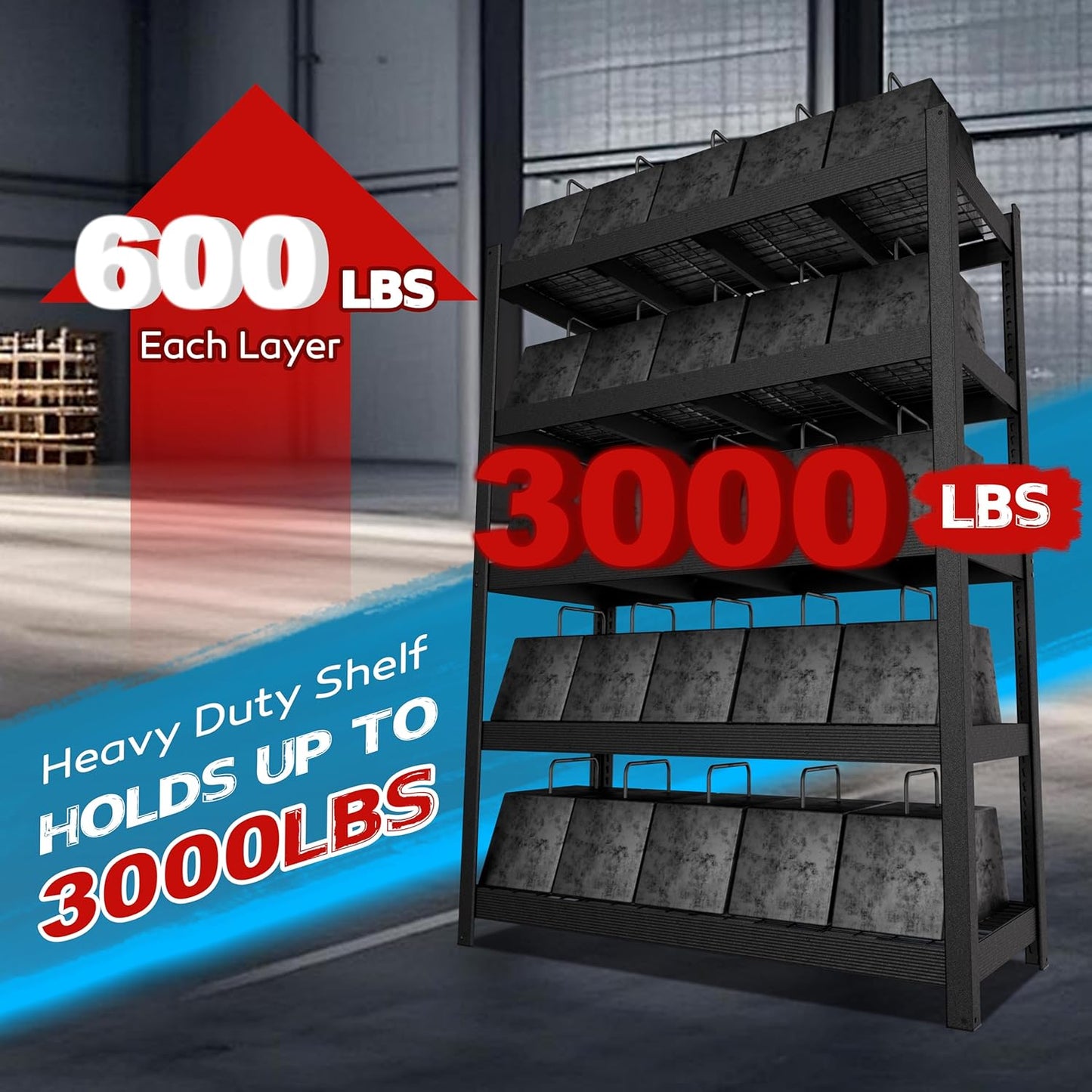 MUPATER 60.04”W × 24.02”D × 80.71”H Metal Storage Shelves, 3000 LBS Heavy Duty Utility Shelf Racks, Garage Shelving Unit with 5-Tier Adjustable Shelves for Kitchen, Warehouse, Garage