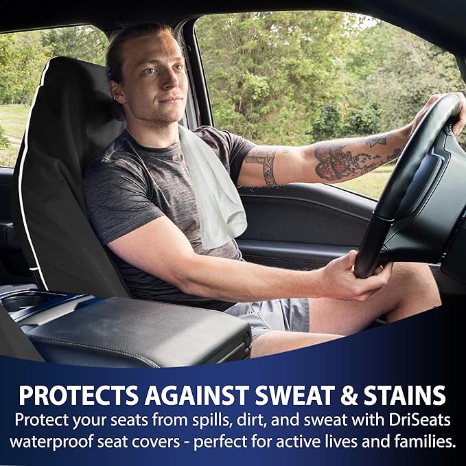 Dri Seats Waterproof Car Seat Cover – Premium Sweat Towel with Slip Resistant Backing for Front Seats in Cars, Trucks, SUVs – Universal Seat Liner, Easy Install, Machine Washable, Breathable