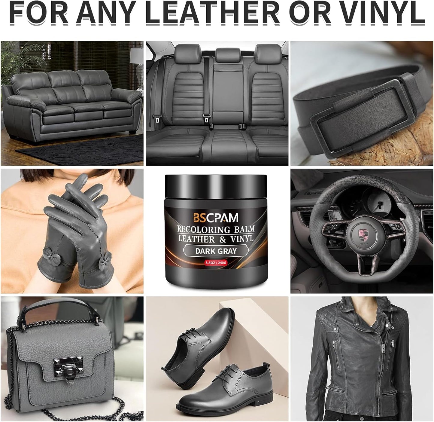 Dark Gray Leather Recoloring Balm with 100ml Mink Oil,Leather Couch Scratch Remover,Leather Repair kit for Vinyl Furniture and Car Interior,Leather Dye Paint,Mink Oil for Leather