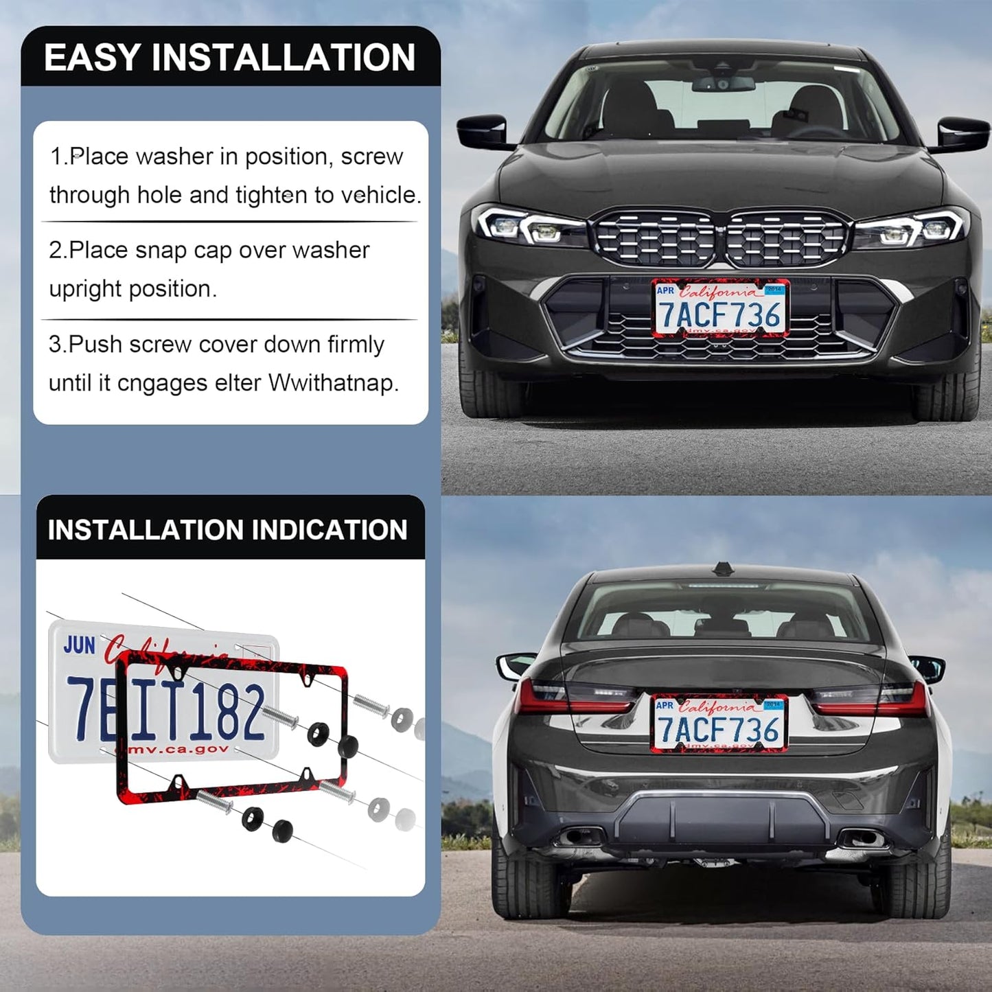 LivTee Black License Plate Frames, 4 Holes Stainless Steel License Plate Covers, 2PCS Car License Plate Holder, Automotive Exterior Accessories, Blood Splatter