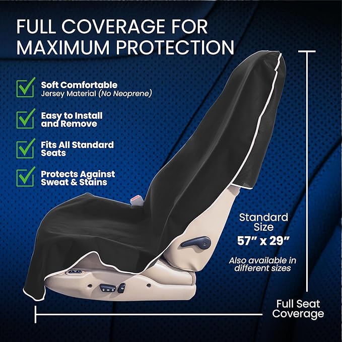Dri Seats Waterproof Car Seat Cover – Premium Sweat Towel with Slip Resistant Backing for Front Seats in Cars, Trucks, SUVs – Universal Seat Liner, Easy Install, Machine Washable, Breathable