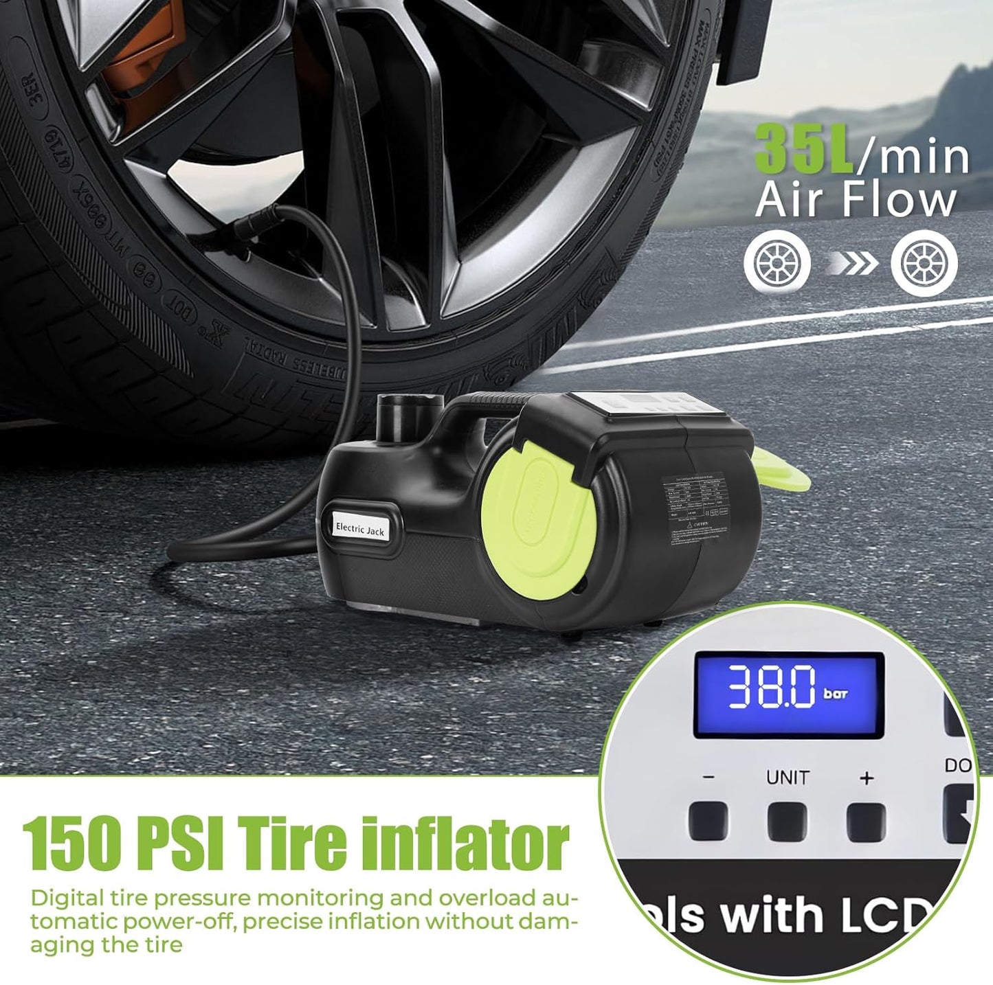 Anbull Electric Car Jack Kit 5 Ton,Hydraulic Car Jack Lift DC12V with Electric Impact Wrench & Inflator for SUV MPV Sedan Truck Tire Change & Garage Repair（Lifting Range 6.1-21.7 inch）