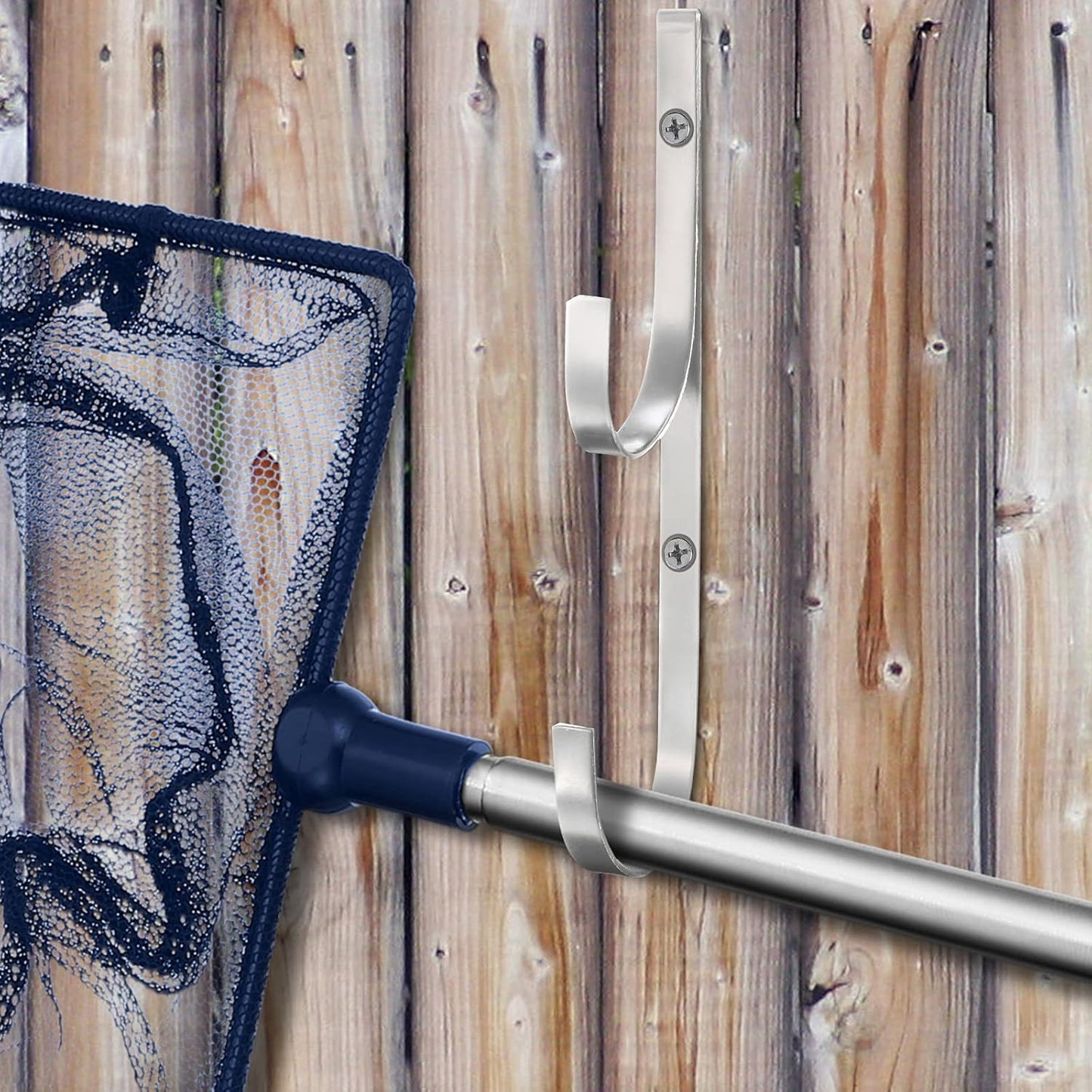 6 Pieces Pool Pole Hook Hanger Swimming Metal Brackets Pool Hook with 12 Pieces Screws for Telescopic Poles, Skimmers, Leaf Rakes, Net, Brush, Vacuum Hose, Garden and Pool Accessories (Silver)