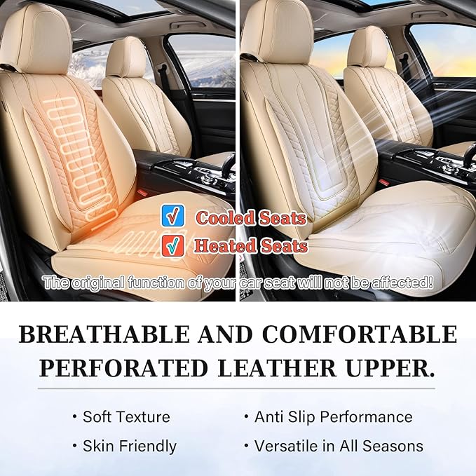 Coverado 9912 Car Seat Covers Full Set, Front Seat Cover and Back Seat Covers for Cars, Faux Leather Waterproof Seat Covers, Car Seat Covers Universal for Most Vehicles (Beige, FullSet)