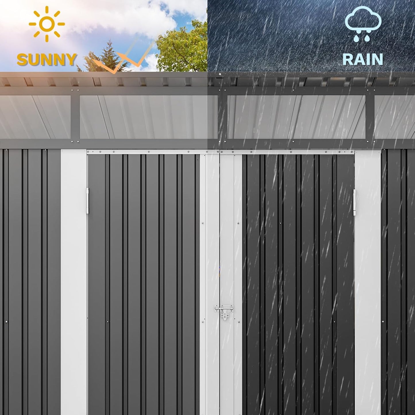 DWVO 9x4 FT Outdoor Storage Shed with Acrylic Windows, Utility Tool Shed Metal Storage Garden Shed with Door & Lock for Bike Storage, Waterproof Trash Shed for Backyard Garden Patio, Dark Dray