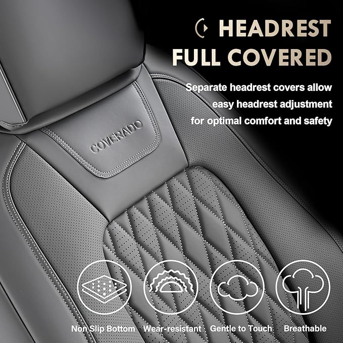 Coverado Leather Seat Covers Full Set Fit for Ford F150 F250 F350 F450, Waterproof Ford F150 Truck Seat Covers Fit for 2015-2025 F150 and 2017-2025 F250 F350 F450 (Gray)