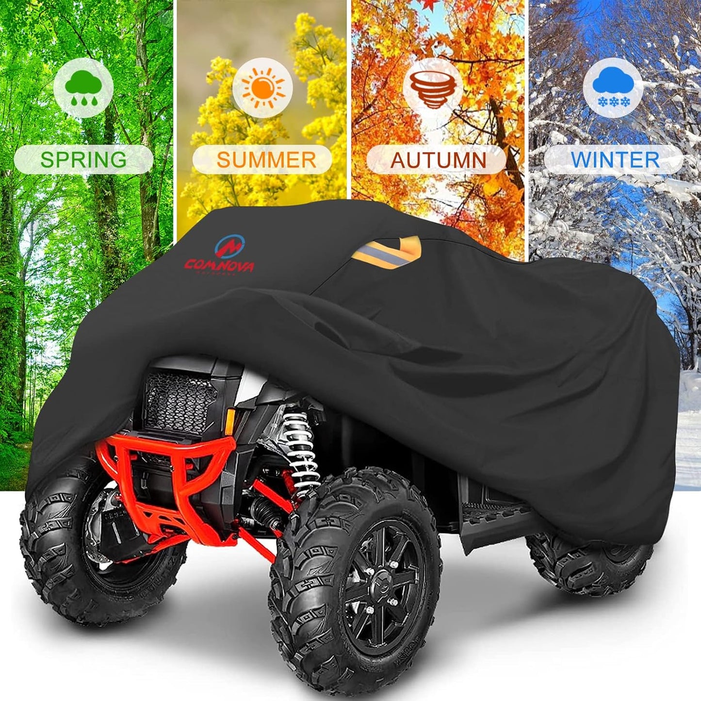 Comnova ATV Cover for 4 Wheelers - 84 Inch ATV Covers 600D Heavy Duty & Waterproof, Outdoor Four Wheeler Quad Cover All Weather Large for Polaris, Kawasaki, Arctic Cat, Honda, Yamaha and More