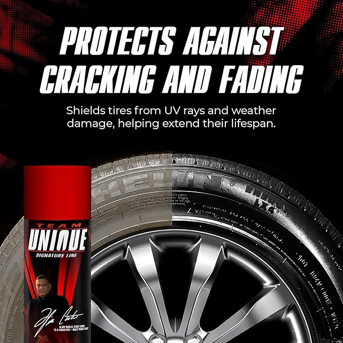TEAM UNIQUE Tire Shine Gloss – 18.6 Fl Oz (550mL) | High-Gloss Formula for Ultimate Tire Shine | Protects Against Cracking and Fading | Non-Greasy, Low-Sling Spray for Easy Application