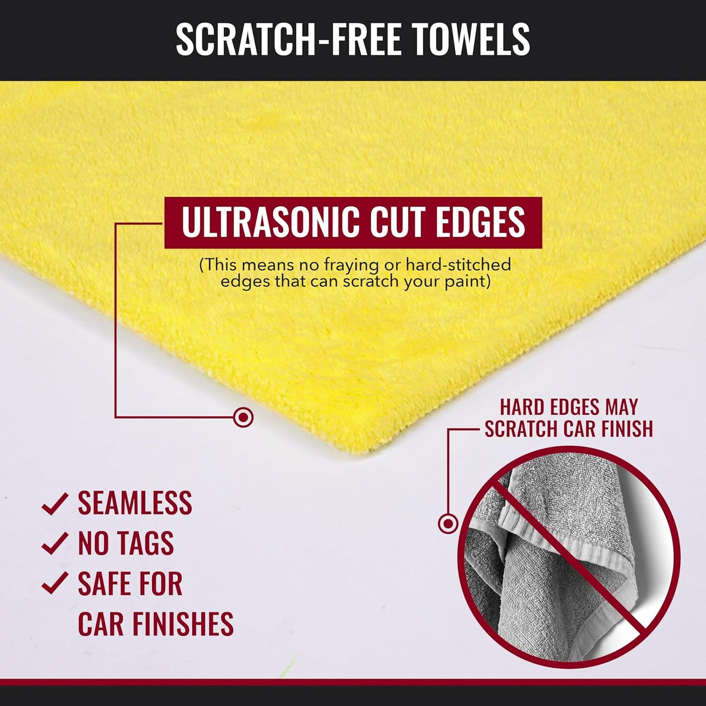 Microfiber Cleaning Cloth - The Yellow Rags, Streak-Free Cleaning Towels for Car Wash and Housekeeping, Ultra-Absorbent with Cut Edges to Avoid Scratches (Pack of 5, 16"x16")