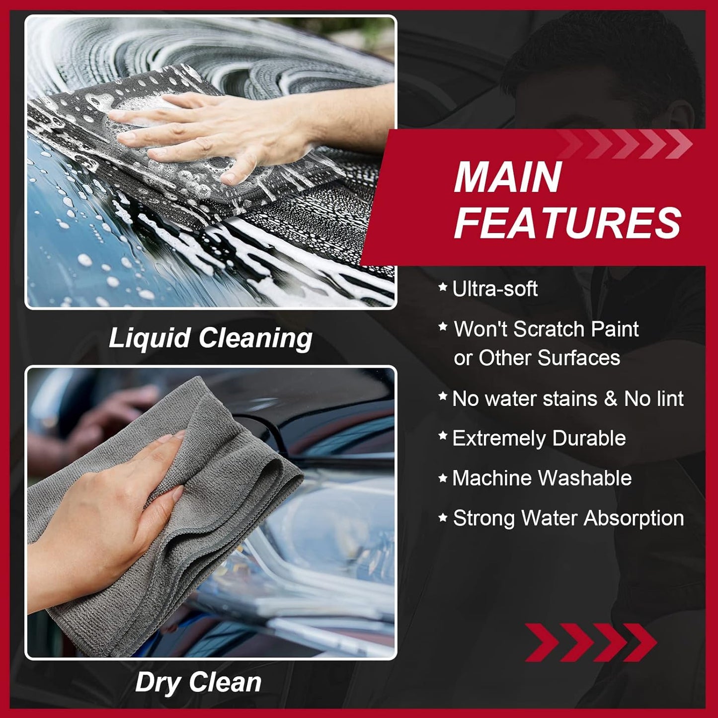 16 Pcs Microfiber Cleaning Cloth 16x16 Inch Microfiber Towels for Car Ultra Absorbent Cleaning Rags Reusable Lint Free Streak Free Detailing Towel for Car Washing Drying Dusting (Gray)