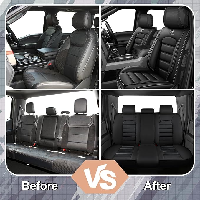 Full Set Car Seat Covers for GMC Sierra 1500/2500/3500 Denali SLT AT4 AT4X Base Seat Covers 2008-2025, Waterproof Premium Nappa Leather Seat Protectors(Standard 5 Seats/Black)