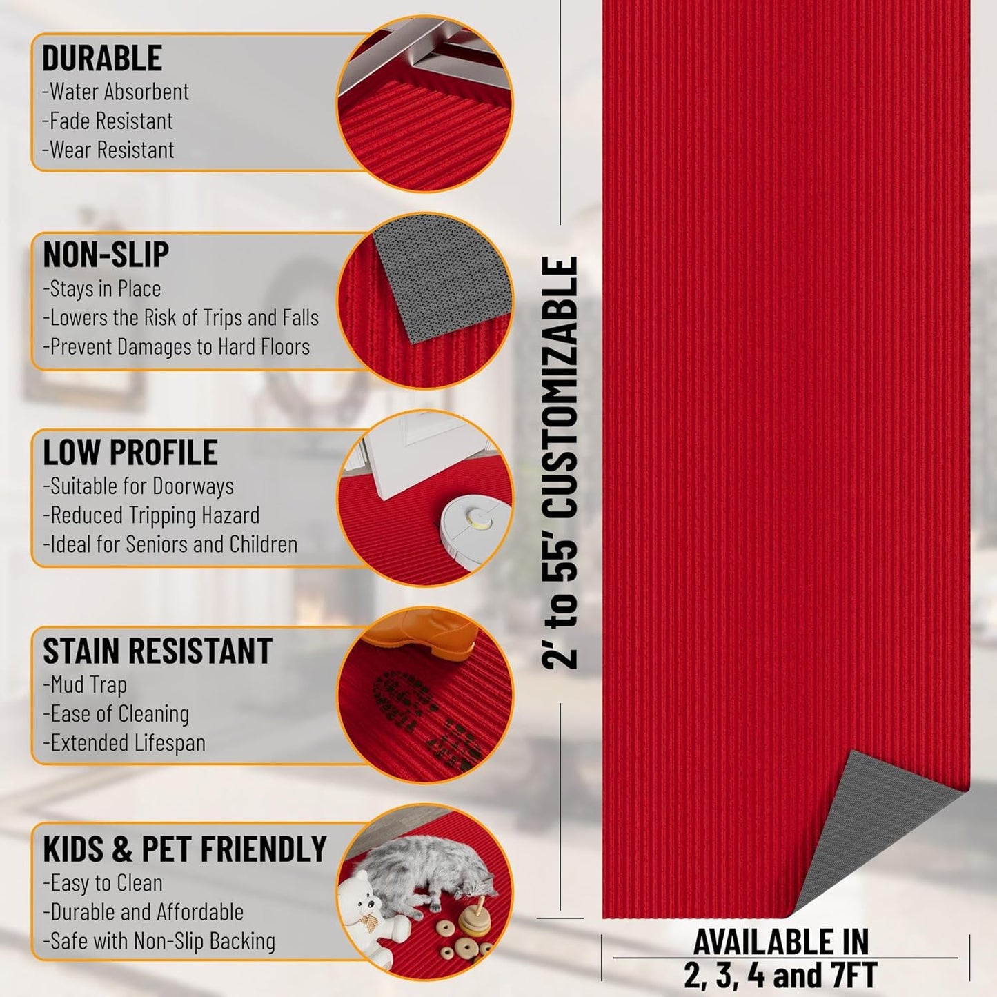 Ottomanson 3'11" x 5' Mud Mat Area Rug Scraper Carpet - Non-Slip, Dirt Trapping for Indoor & Outdoor Use - Ideal for Entryway, Garage, Kitchen, Patio & High-Traffic Areas, Red