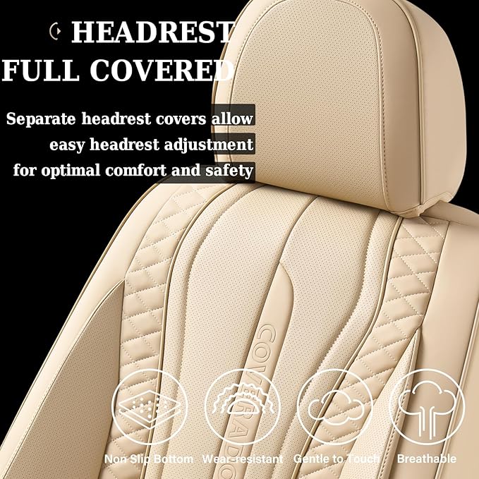 Coverado 9912 Car Seat Covers Full Set, Front Seat Cover and Back Seat Covers for Cars, Faux Leather Waterproof Seat Covers, Car Seat Covers Universal for Most Vehicles (Beige, FullSet)