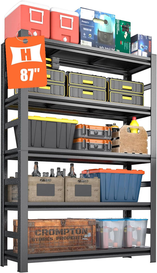 87"H Garage Shelving Heavy Duty Rack, 4500 LBS Ultra Large Capacity 5 Tier Adjustable Storage Shelves, Metal Industrial Shelf Units for Garage, Basement and Warehouse, 87"H×47.24"W×23.6"D, Black
