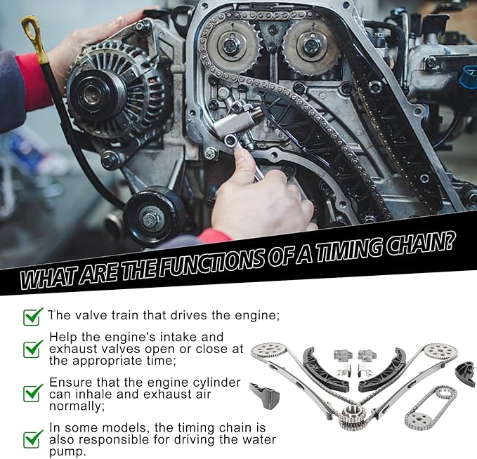 Engine Timing Chain Kit TK10880 Fits for 2006-2011 Azera Entourage Genesis Santa Fe Sonata Sorento Sedona 3.3L 3.5L 3.8L G6DB G6DC G6CD G6DA TK10880 Timing Chain Replacement Parts