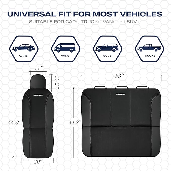 Skechers Memory Foam Seat Covers,Air- Cooled Mesh Thick Car Seat Covers,Leather Front Seat Covers,Airbag Compatible,Automotive Comfort Universal Fit for SUVs,Vans,Sedans,Cars,Trucks,Black