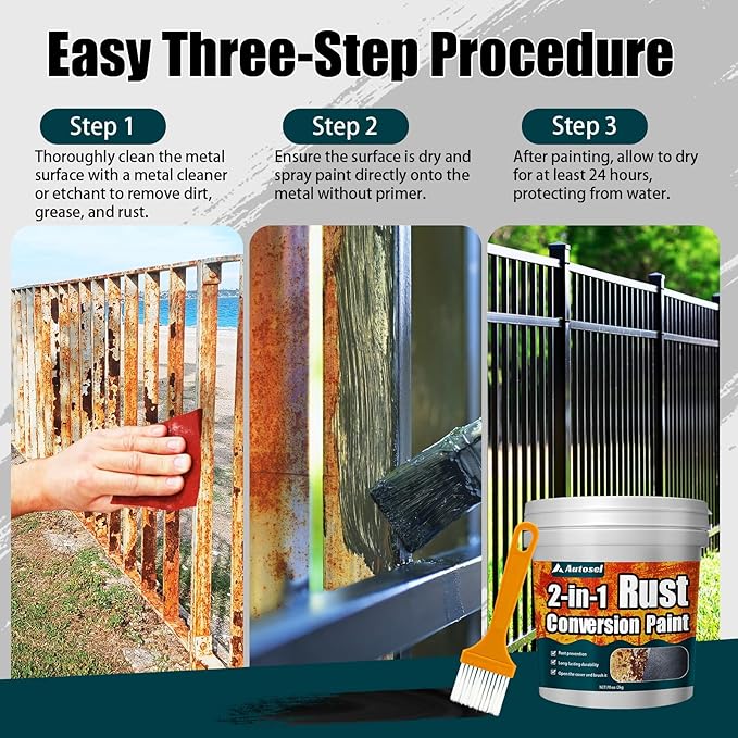 2-in-1 Rust Converter & Metal Primer, Black Paint for Metal, Rust Conversion Paint, Water-Based Rust Reformer, Heat & UV Resistant Anti Rust Coating for Automotive, Marine, Industrial Use (70.5 oz)