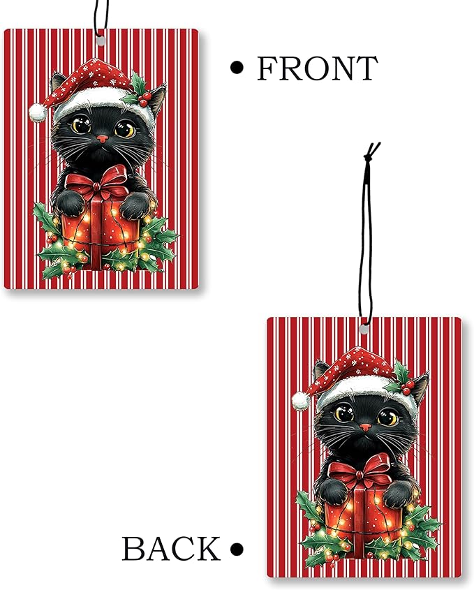 Christmas Black Cat Car Air Freshener 4 Pcs, Cute Black Kitten Xmas Hanging Scents Air Freshener for Women Girls Gifts, Cat Lover Gifts Scented Car Accessories Decor for Room Closet Drawer
