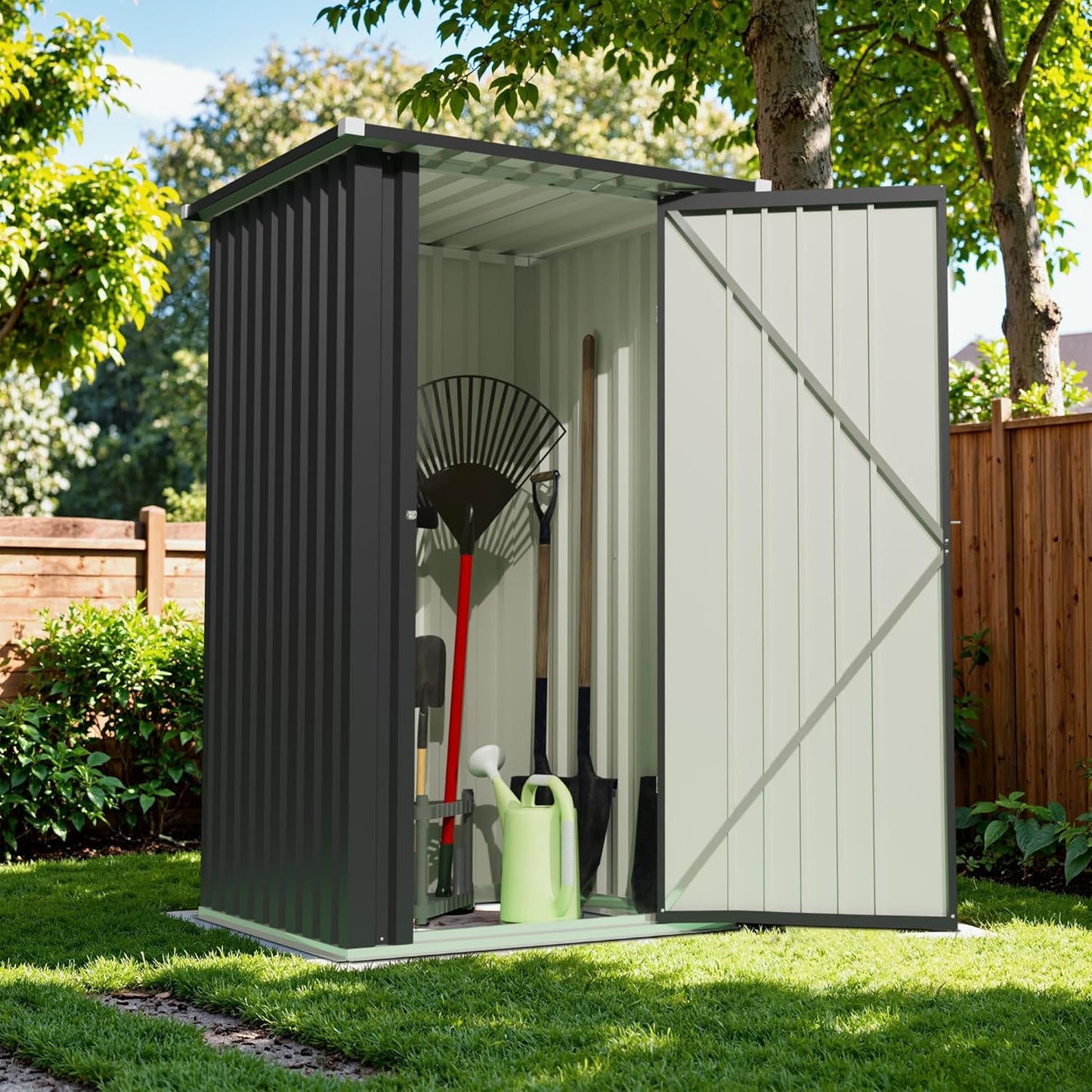 Devoko 3x3 FT Outdoor Storage Shed, Small Garden Tool Shed with Single Lockable Door, Metal Tool Storage Shed with Sloping Roof, Outside Shed for Backyard Patio Lawn, Black