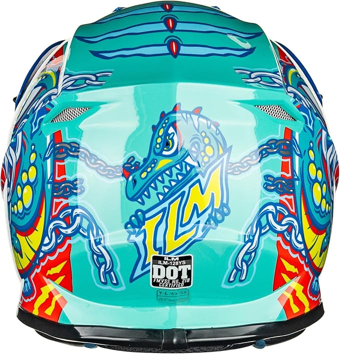 ILM Youth & Kids Dirt Bike Helmets Motocross ATV Dirtbike BMX MX Offroad Full Face Motorcycle Helmet, DOT Approved Model 128YS (Crocodile Green, Youth-XLarge)
