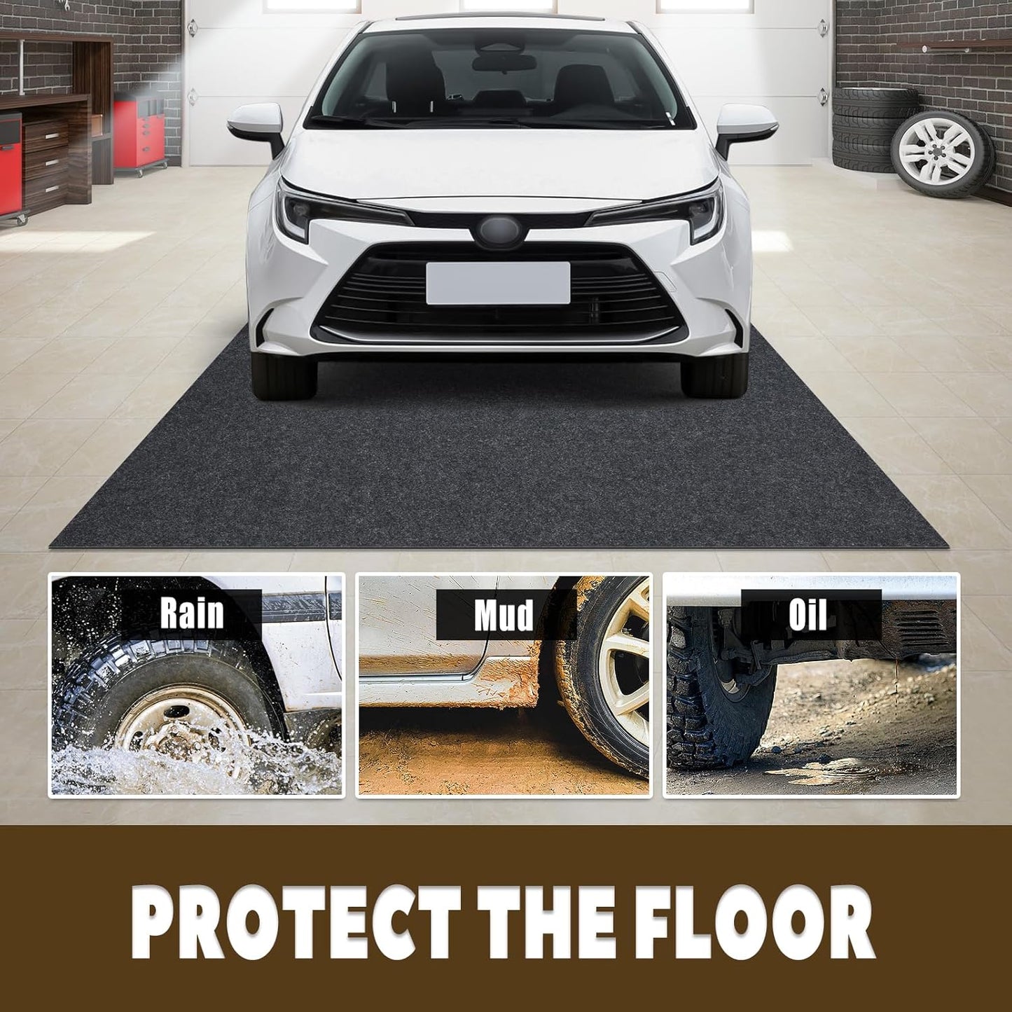 Oil Spill Mat, 29" x 36", Garage Floor Mat Under Car, Waterproof/Durable/Non-Slip TPR Backing, Reusable Absorbent Pad, Charcoal