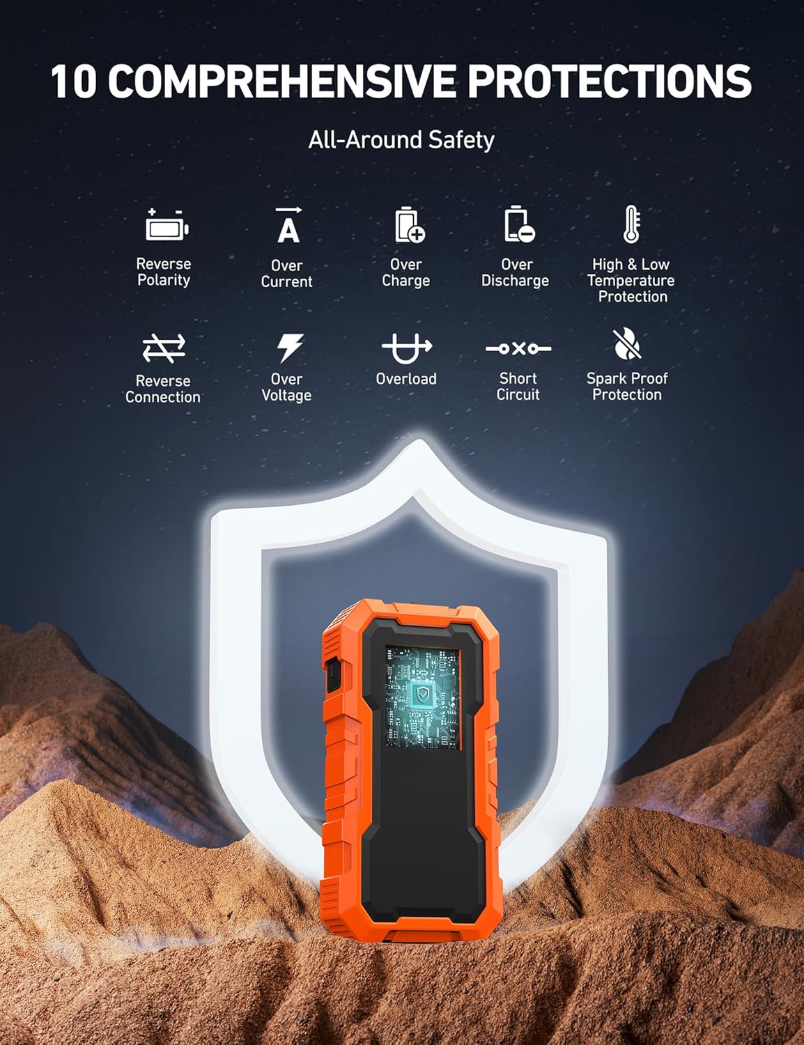 AstroAI S8 Pro Car Battery Jump Starter, 3000A Peak Jump Starter Battery Pack for Up to 9.0L Gas & 7.0L Diesel Engines, 12V Portable Jumper Box with 3 Modes Flashlight and Jumper Cables，Orange