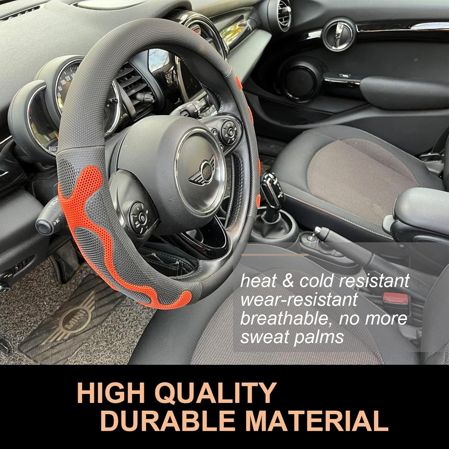 PINCTROT Large Size Comfy Grip Steering Wheel Cover, Anti-Slip Design, 15.5-15.75 Inch(Silicone Orange)