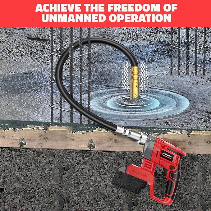 LIVOWALNY Handheld Concrete Vibrating Tool Compatible with Milwaukee 18V Battery (No Battery), 600W Cordless Electric Concrete Vibrator with 3.8ft Shaft Rod, 6000RPM Portable Vibrarator Remove Bubble