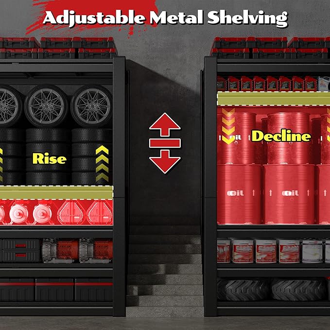 3125LBS Storage Shelves, 60.1"W Garage Shelving Heavy Duty, Adjustable Metal Shelving Unit, Storage Rack for Garage, Basement, Warehouse with Tool-Free Installation, 60.1"W x 24"D x 72.1"H