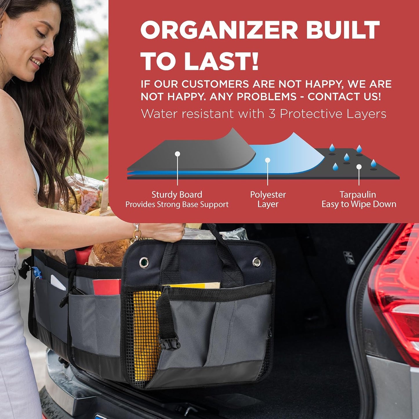 TRUNKCRATEPRO Trunk Organizer For Car, Suv, Truck | Premium Adjustable Multi Compartments Collapsible Car Trunk Organizer With Securing Straps & Non-Slip Bottom (Large Size, Grey)