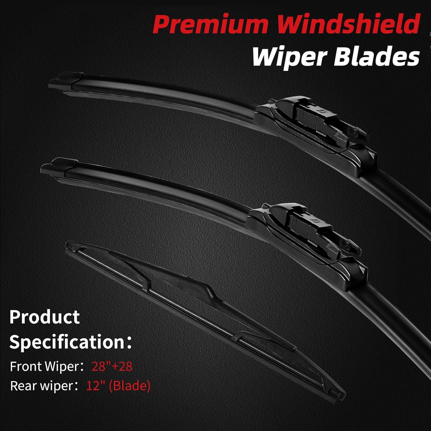 OTUAYAUTO Premium Windshield Wiper Blades - Replacement for Ford Focus 2012-2018 - Precision Fit, All-Weather Performance, Front and Rear Wiper Blades, Pinch Tab - 28"+28"+12" (Pack of 3)