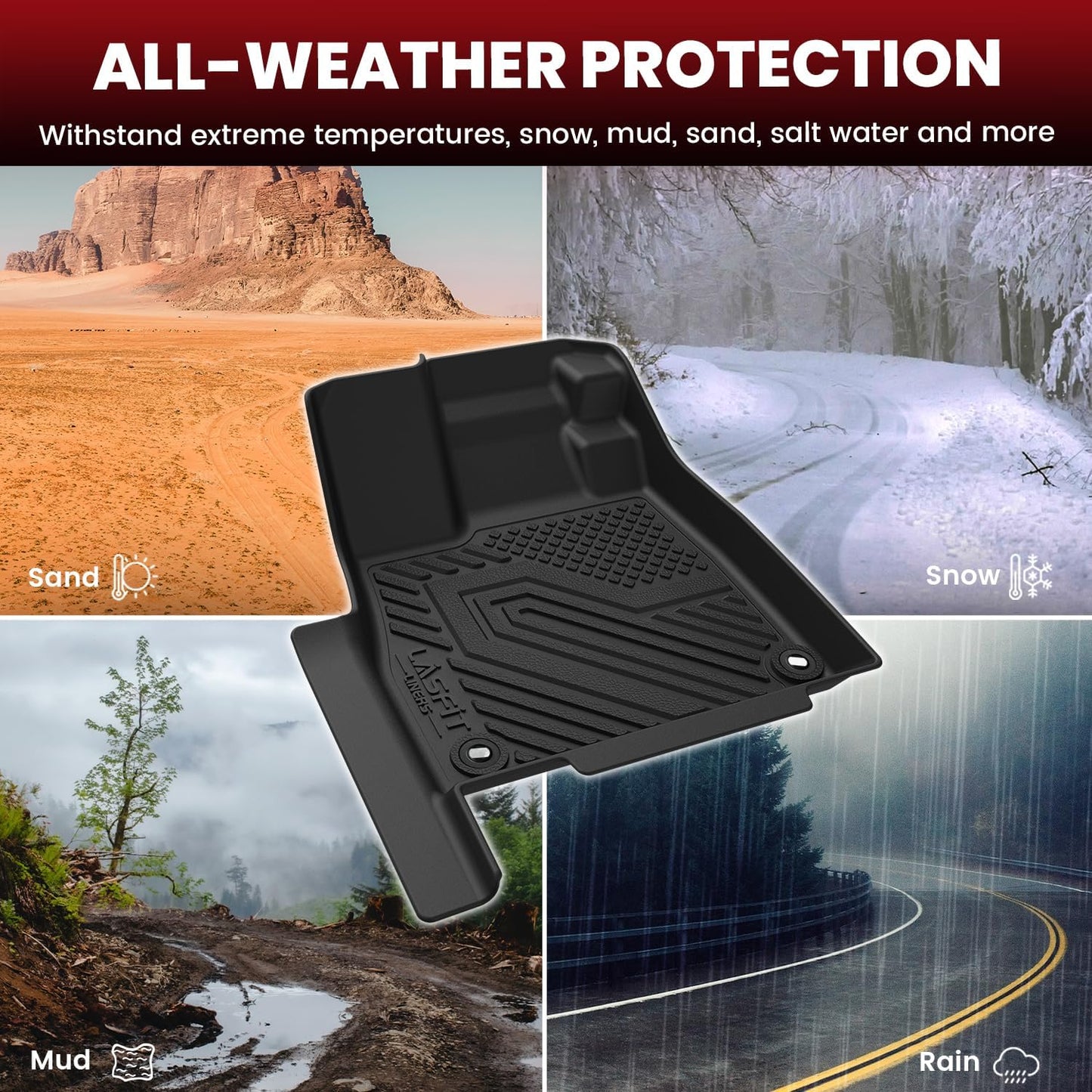 LASFIT Floor Mats for Honda Passport 2026, All Weather TPE Custom Fit Passport Floor Liner Accessories, 1st & 2nd Row, Black