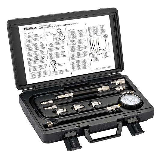Engine Compression Tester Kit | 0-300 psi/20.7 Bar | Cylinder Compression Gauge, Multi-Size Spark Plug Adapters for Gasoline Engines