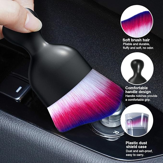 Alupee Car Detailing Brush, Curved Soft Bristles Auto Removal Dust Collectors, Universal Vehicle Dashboard, Air Conditioner Vents etc RV Interior Cleaning Tool Accessories (Black-White/Red/Blue)