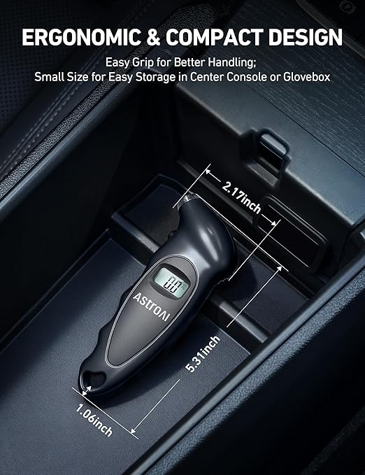 AstroAI Digital Tire Pressure Gauge 0-150PSI, Accurate in 0.1 Increments, Tire Gauge with Backlit LCD and Presta Valve Adaptor, 4 Units of Measurement for Car Truck Bicycle, Gray