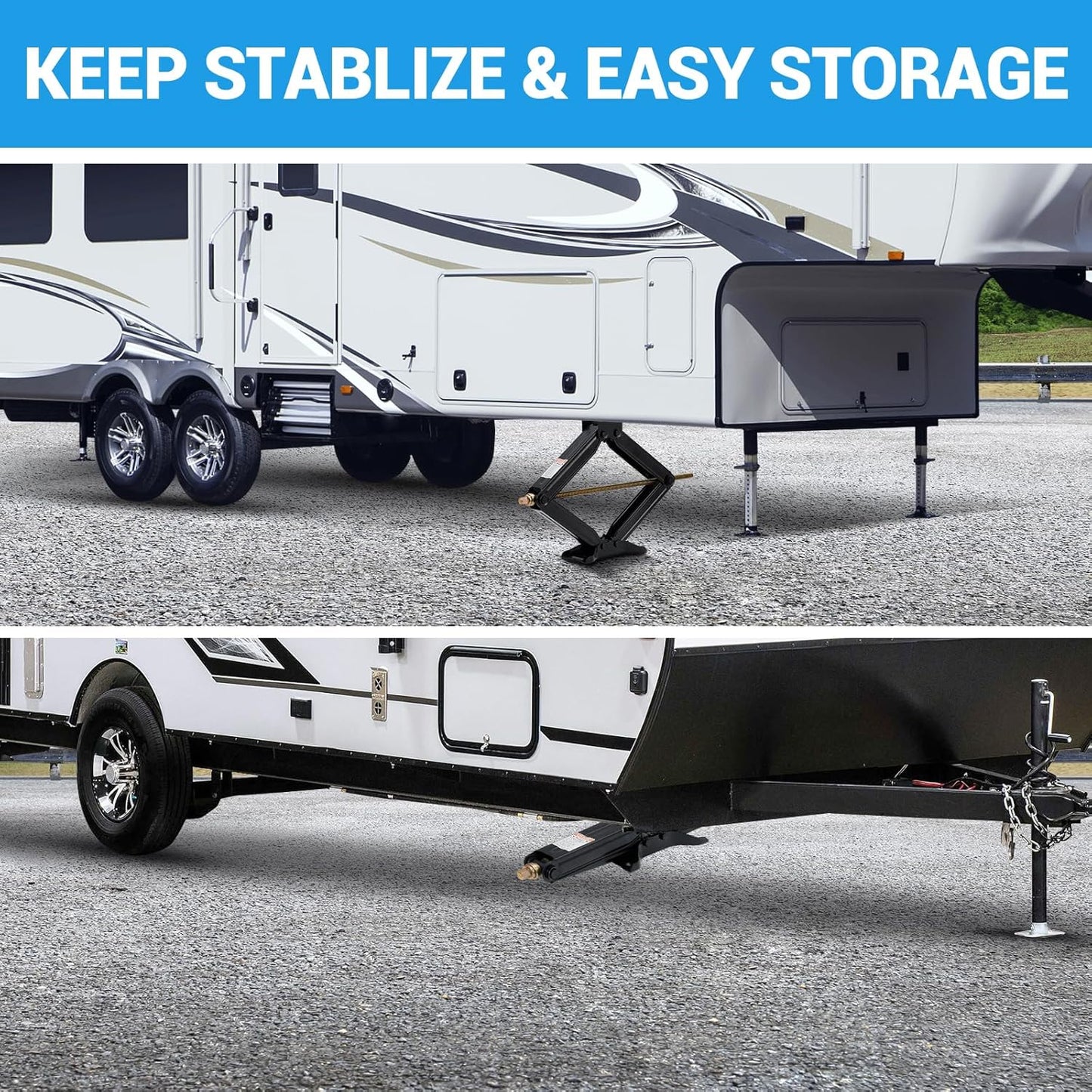 Garvee 24" RV Scissor Jack - 7500lb Heavy Duty Leveling Stabilizer with Crank Handle, Stable Base, 4"-24" Adjustable Height, Powder Coated Steel for Travel Trailers, RVs & Campers - 4 Pack