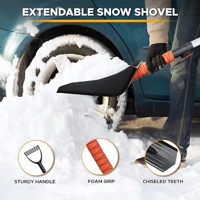 39" 6 in 1 Snow Shovel for Car | 270 Degree Rotating Snow Brush | Ice Scraper for Car Windshield | Scratch Free Extendable Snow Squeegee for SUV, Truck Winter Accessories