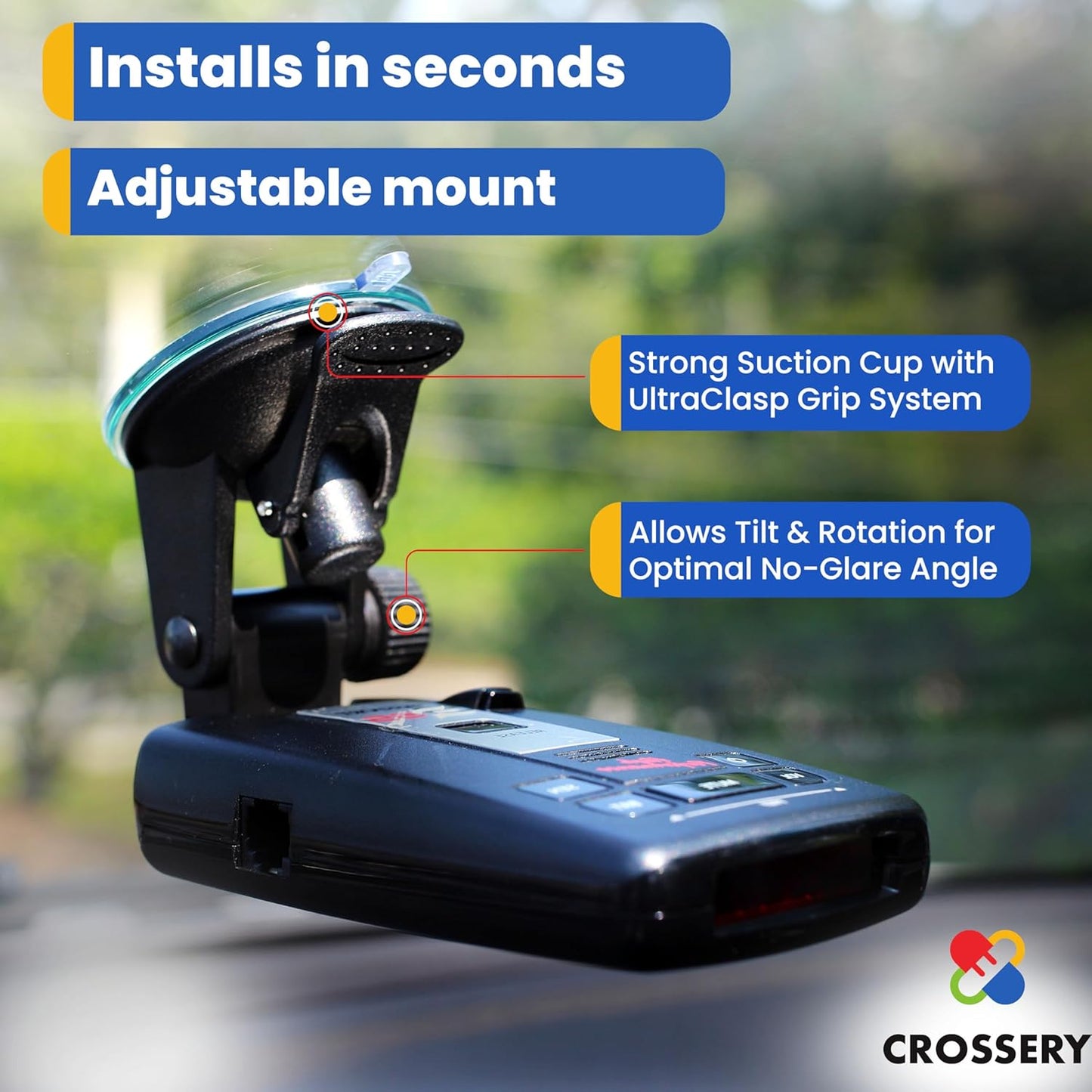 Radar Detector Mount for Escort Radar Detectors, Dash & Windshield Car Suction Cup Mount Fit for Escort Passport 9500ix, 9500i, 8500, 8500 X50, X70, X80, Solo S2, S3, STi and Beltronics RX-65, Black