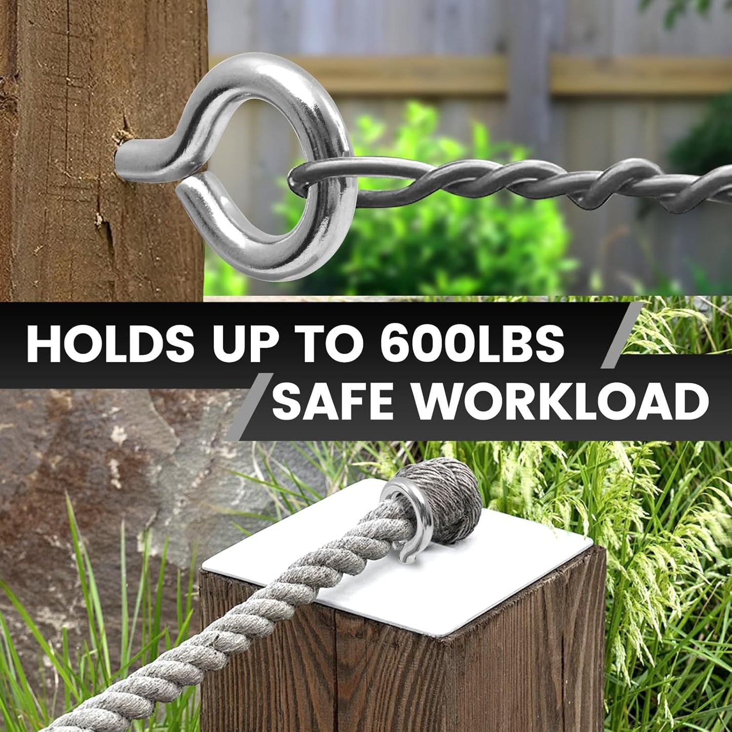 2Pcs Self Tapping Eyelet Screw Eye Bolt，4 Inch Heavy Duty Screw Eyes Hooks ，M8 Wooden Large Screw Eye Hook，Load Capacity 500 Lbs for Hammock ，Yoga，Heavy Indoor Outdoor Uses (2, M8-4 INCH)