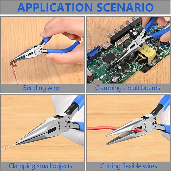 Needle Nose Pliers Set, mshandto 5" Long Nose Pliers for Wire Bending, 10 Pack High Carbon Steel Needle Nose Pliers, Serrated Jaw Pliers for Jewelry Making, Electronics, Object Grasping, Craft Making