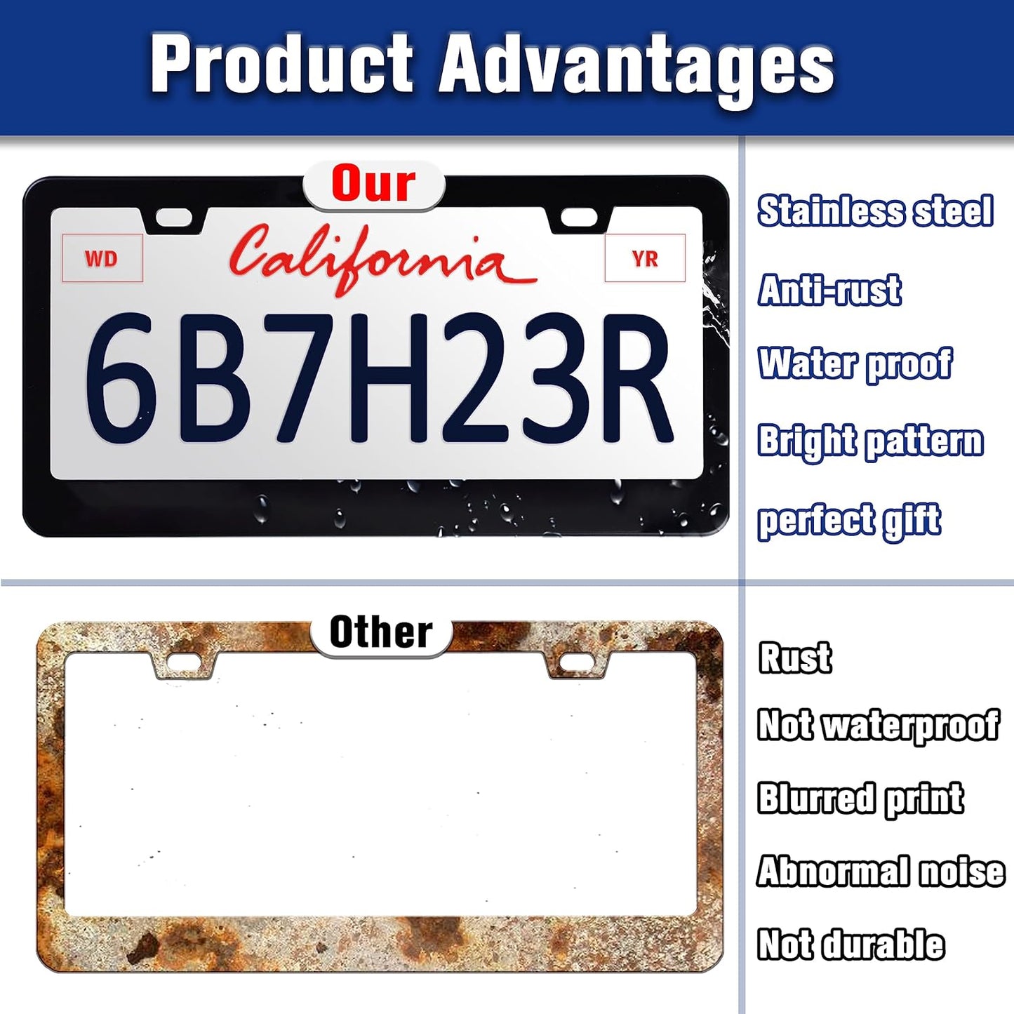 Funny Cat License Plate Frame Pet Cartoon License Plate Holders Stainless Steel Auto Accessory Bracket 2 Hole with Screws Universal Us Car License Plate Frames 6x12 Inch for Women Men