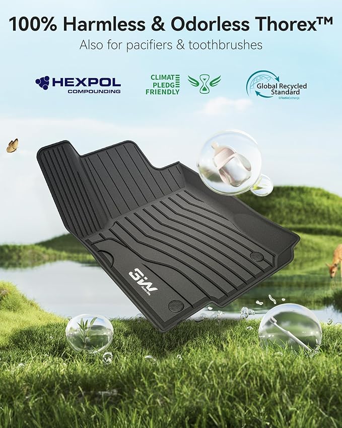 3W Floor Mats for 2012-2019 Benz ML/GL/GLE/GLS Series (ML/GL/GLE/GLS 350/450/550/63 AMG), TPE All Weather Custom Fit Floor Liner for 1st and 2nd Row Full Set Car Mats, Black