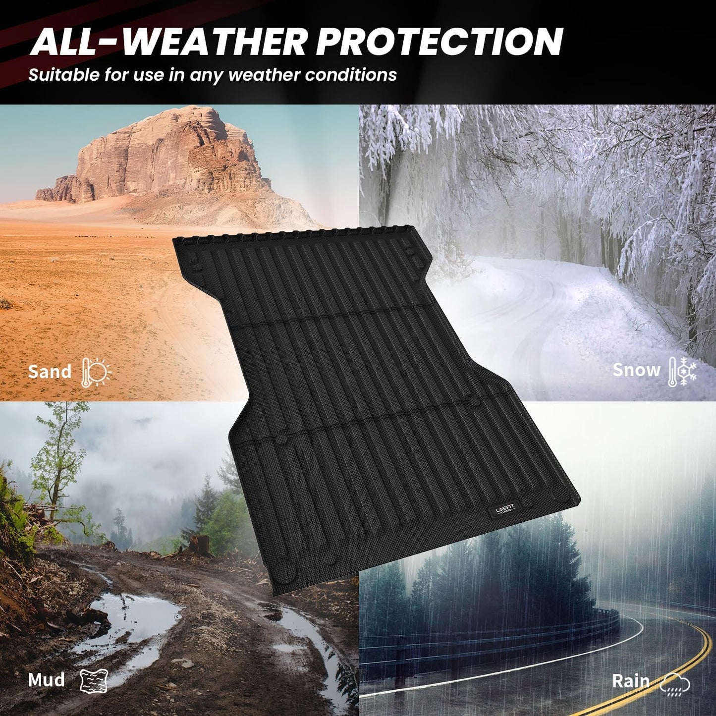 LASFIT Bed Mat for Toyota Tacoma (6FT,73.5''Bed) 2023 2022 2021 2020 2019-2005 Truck Bed 6 ft, All Weather TPE Car Bed Liner for Toyota Tacoma Accessories Truck Mat &Cargo Liner, Black