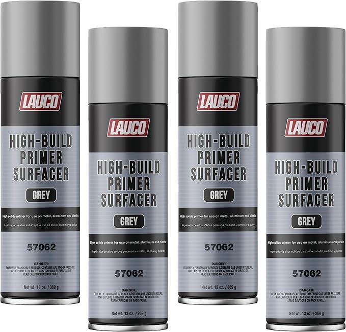 LAUCO High-Building Primer Surfacer Grey 13oz Aerosol Spray Can - Pack of 4 - For Automotive and Industrial Use (4)